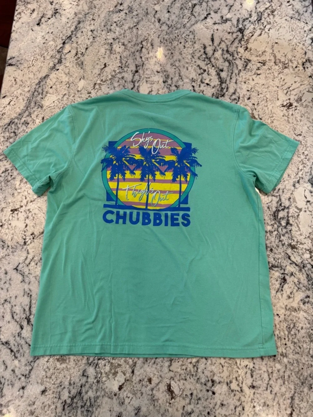 Chubbies Sky’s Out Thighs Out Tee Large Teal Palm Graphic Pocket Shirt
